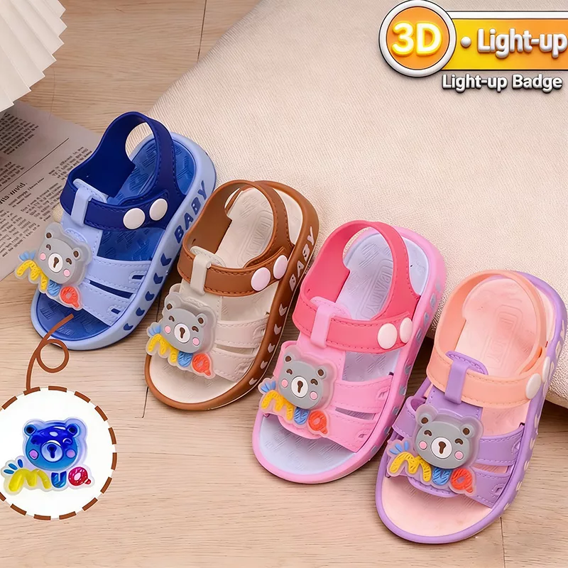 Children's LED Light Up Cartoon Bear Pattern Sandals for Toddlers
