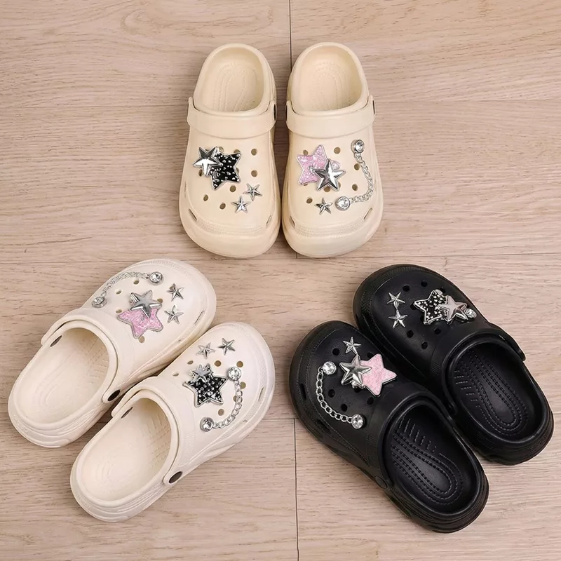 Wholesale Women's High-Elastic EVA Fashionable Outdoor Platform Wooden Clogs Sandals with Detachable Decoration