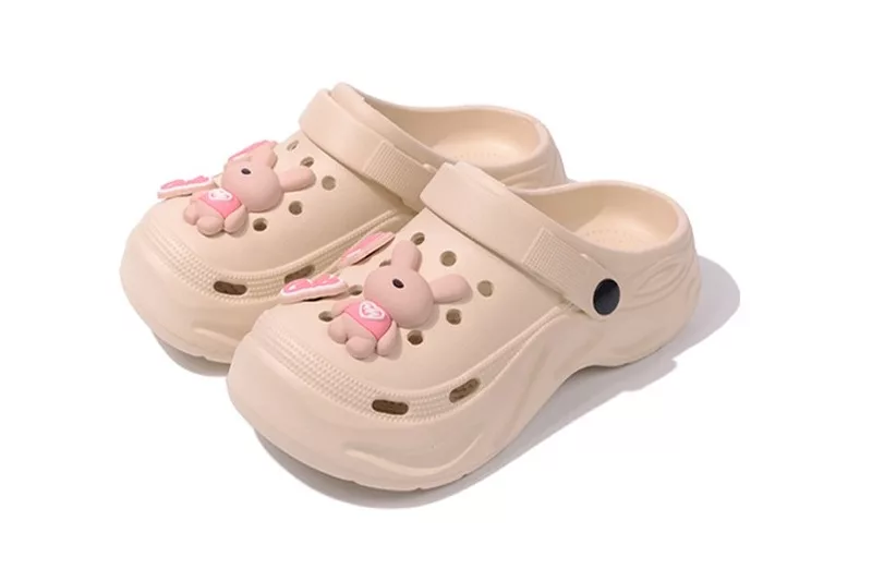 Cute Bear Plush 3D Cartoon Women's Wooden Clogs Sandals