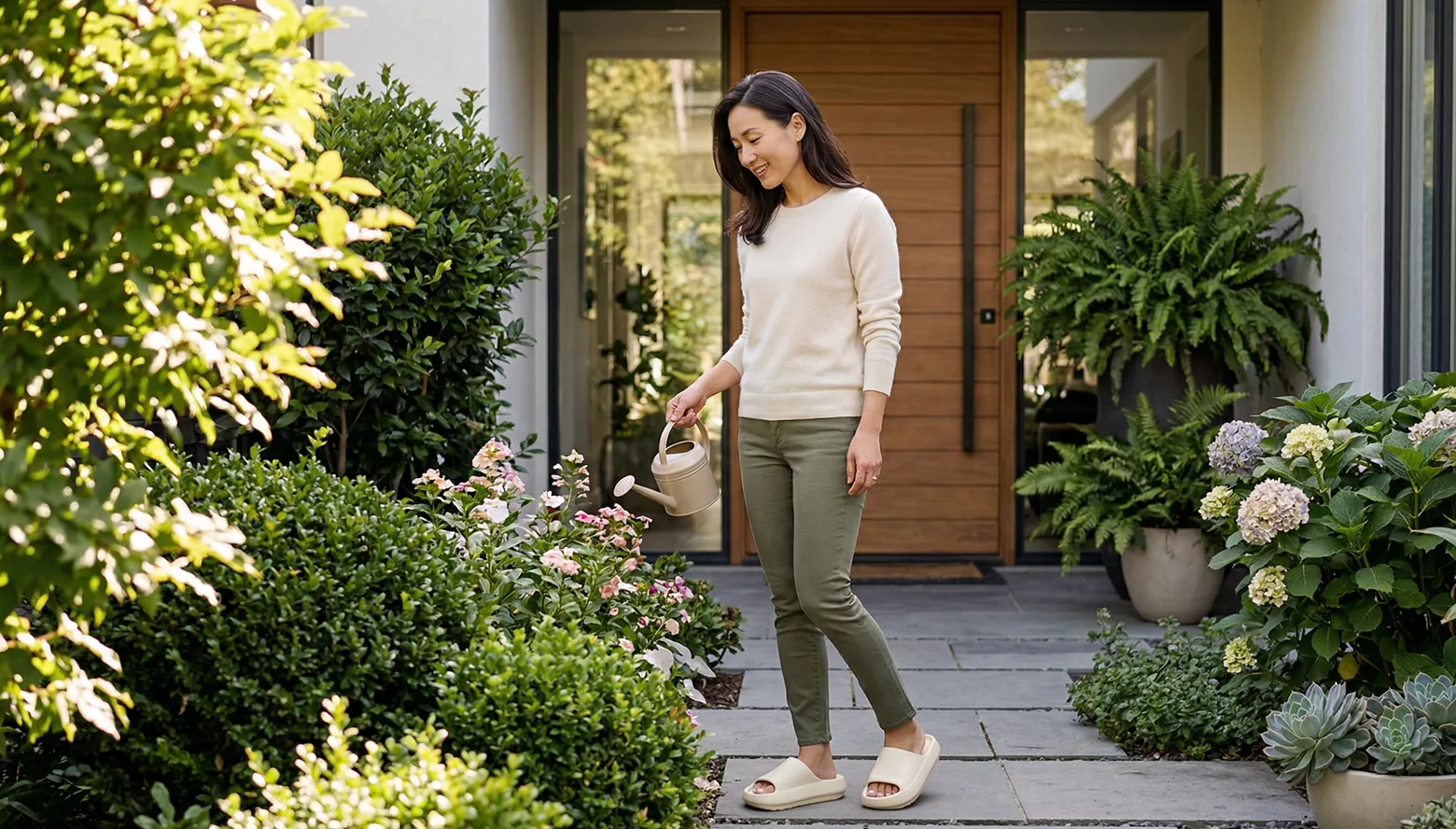 Slippers worn in the garden